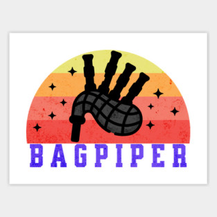 Retro Sunset Bagpiper Sticker