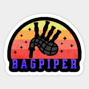Retro Sunset Bagpiper Sticker