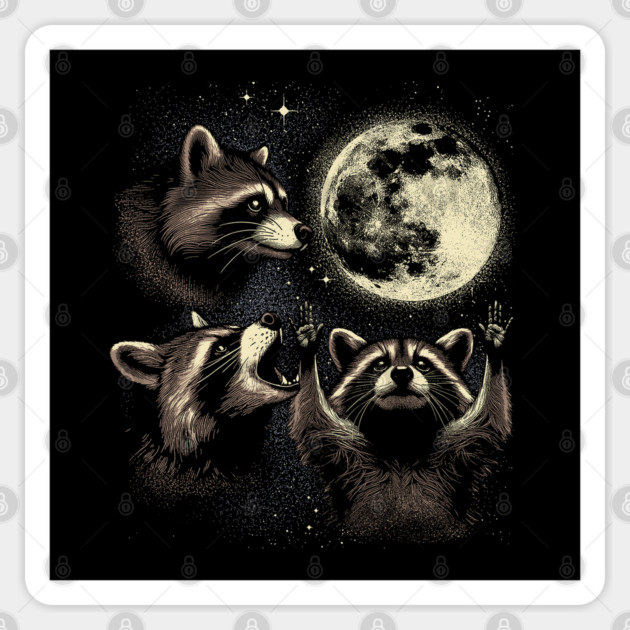 Moonlit Raccoon Trio Sticker by GoshWow®