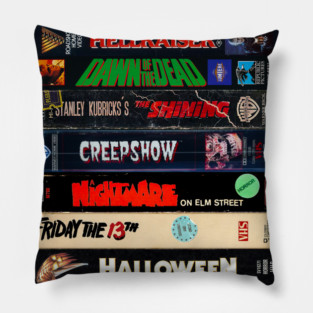 Vintage VHS Stack Horror Graphic Pillow