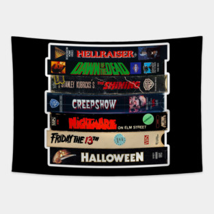 Vintage VHS Stack Horror Graphic Tapestry