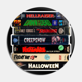 Vintage VHS Stack Horror Graphic Pin