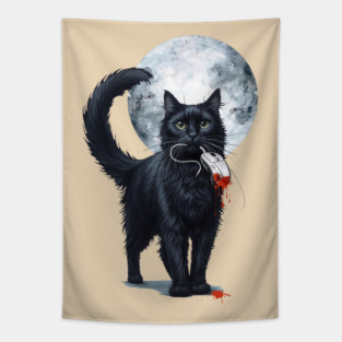 Purfect hunter in the Digital Edition, black Cat vs. Mouse, Humor, Cats, Technology, cats lovers design Tapestry