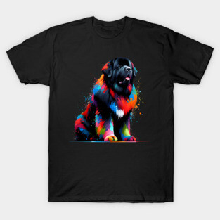 Vibrant Newfoundland Dog in Abstract Splashed Paint T-Shirt