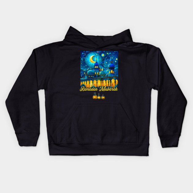 Starry Night Ramadan Mosque Kids Hoodie by HolidayBug