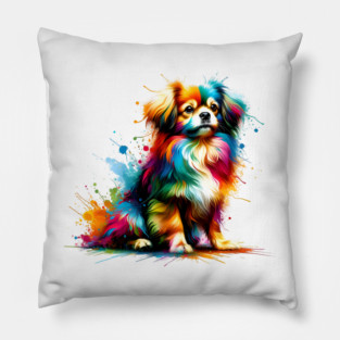 Tibetan Spaniel in Vibrant Abstract Splash Artwork Pillow