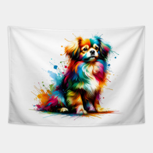 Tibetan Spaniel in Vibrant Abstract Splash Artwork Tapestry