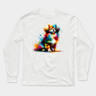 Tibetan Spaniel in Vibrant Abstract Splash Artwork Long Sleeve T-Shirt