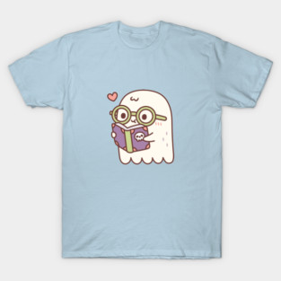 Cute Ghost Reading A Book With A Skull T-Shirt