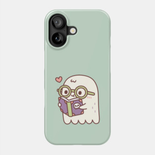 Cute Ghost Reading A Book With A Skull Phone Case