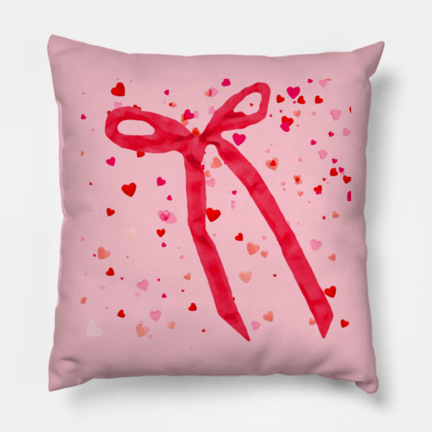 Hearts and Bow Ribbon Pillow by DonWillisJrArt