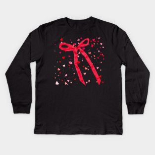 Hearts and Bow Ribbon Kids Long Sleeve T-Shirt