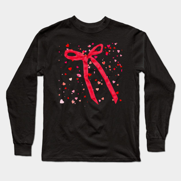 Hearts and Bow Ribbon Long Sleeve T-Shirt by DonWillisJrArt