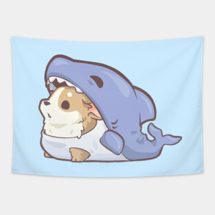 Shark Corgi Tapestry