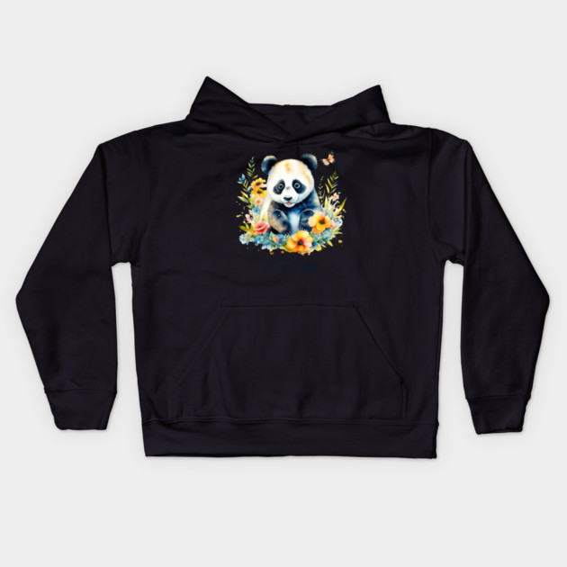 Watercolor Panda, stay fuzzy Kids Hoodie by HolidayBug