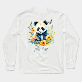 Watercolor Panda, stay fuzzy Long Sleeve T-Shirt