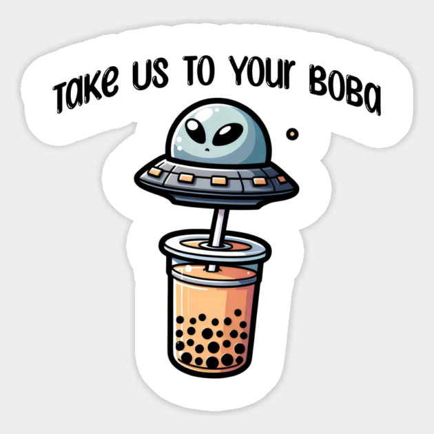 Take Us To Your Boba, funny alien UFO bubble tea design Magnet by Luxinda