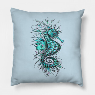 Cyan Seahorse Pillow
