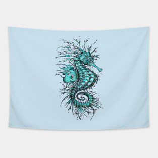 Cyan Seahorse Tapestry
