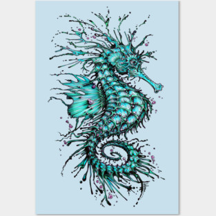 Cyan Seahorse Posters and Art