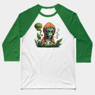 Alien Smoking Weed Baseball T-Shirt