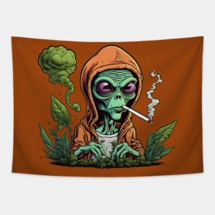 Alien Smoking Weed Tapestry
