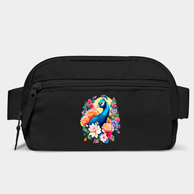 A Cute Peacock Surrounded by Bold Vibrant Spring Flowers by BirdsnStuff