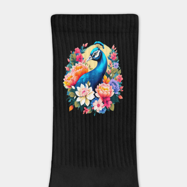 A Cute Peacock Surrounded by Bold Vibrant Spring Flowers by BirdsnStuff