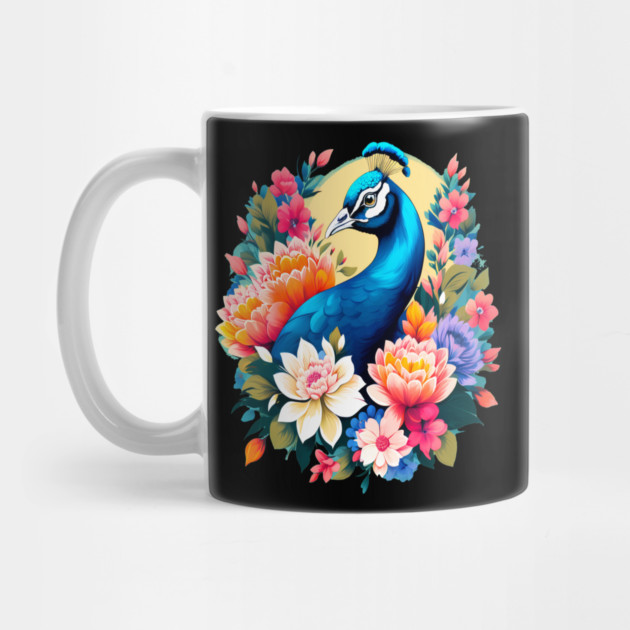 A Cute Peacock Surrounded by Bold Vibrant Spring Flowers by BirdsnStuff