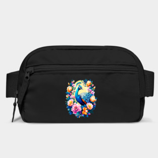 A Cute Peacock Surrounded by Bold Vibrant Spring Flowers Bag