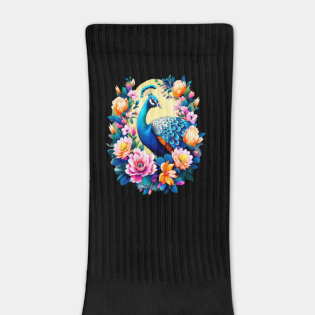 A Cute Peacock Surrounded by Bold Vibrant Spring Flowers by BirdsnStuff