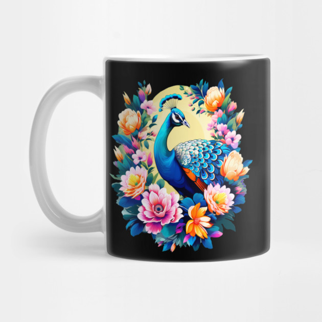 A Cute Peacock Surrounded by Bold Vibrant Spring Flowers by BirdsnStuff