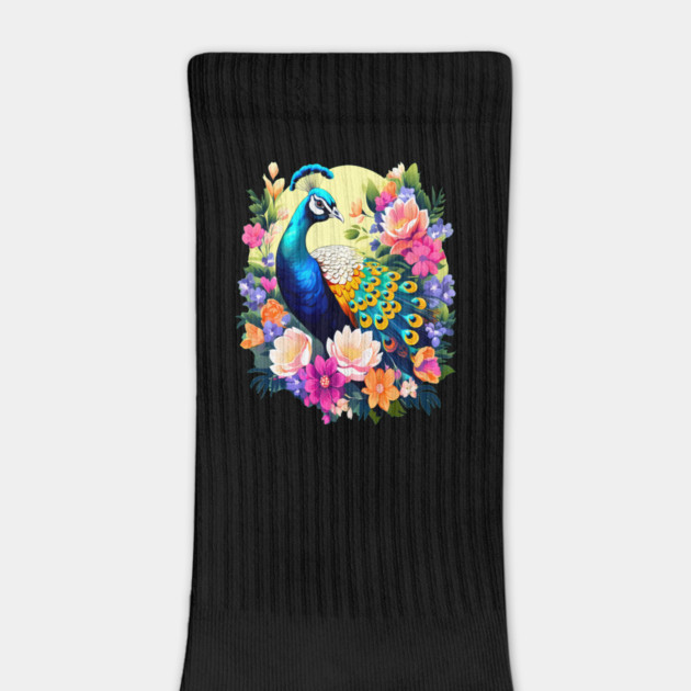 A Cute Peacock Surrounded by Bold Vibrant Spring Flowers by BirdsnStuff