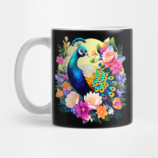 A Cute Peacock Surrounded by Bold Vibrant Spring Flowers by BirdsnStuff