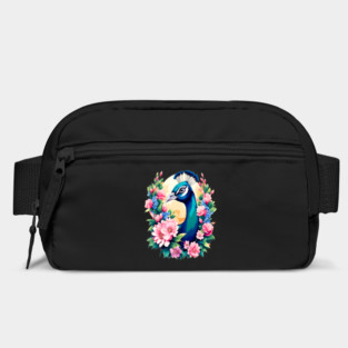 A Cute Peacock Surrounded by Bold Vibrant Spring Flowers Bag