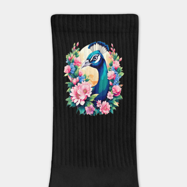 A Cute Peacock Surrounded by Bold Vibrant Spring Flowers by BirdsnStuff