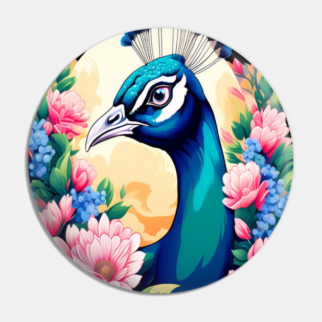 A Cute Peacock Surrounded by Bold Vibrant Spring Flowers Pin by BirdsnStuff