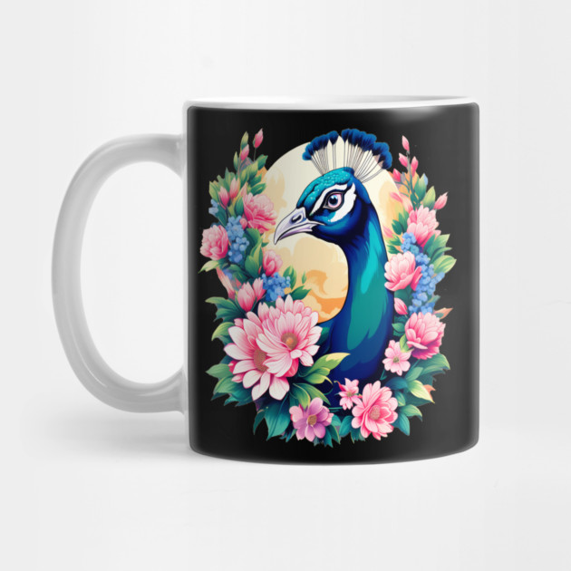 A Cute Peacock Surrounded by Bold Vibrant Spring Flowers by BirdsnStuff