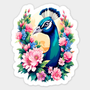 A Cute Peacock Surrounded by Bold Vibrant Spring Flowers Magnet