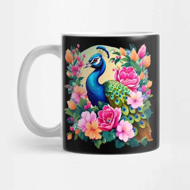 A Cute Peacock Surrounded by Bold Vibrant Spring Flowers by BirdsnStuff