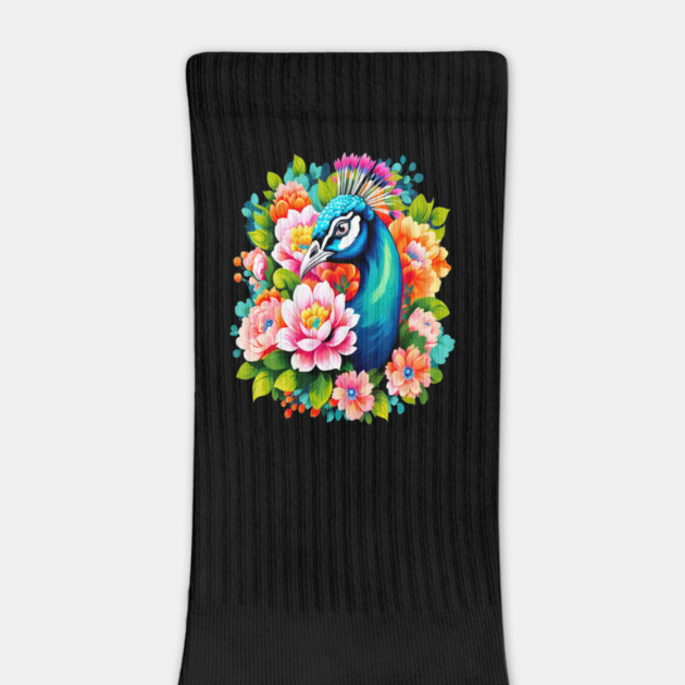 A Cute Peacock Surrounded by Bold Vibrant Spring Flowers by BirdsnStuff