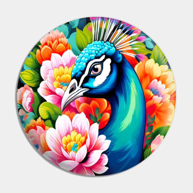 A Cute Peacock Surrounded by Bold Vibrant Spring Flowers Pin by BirdsnStuff