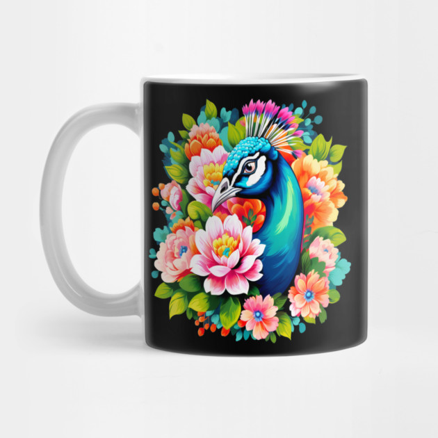 A Cute Peacock Surrounded by Bold Vibrant Spring Flowers by BirdsnStuff