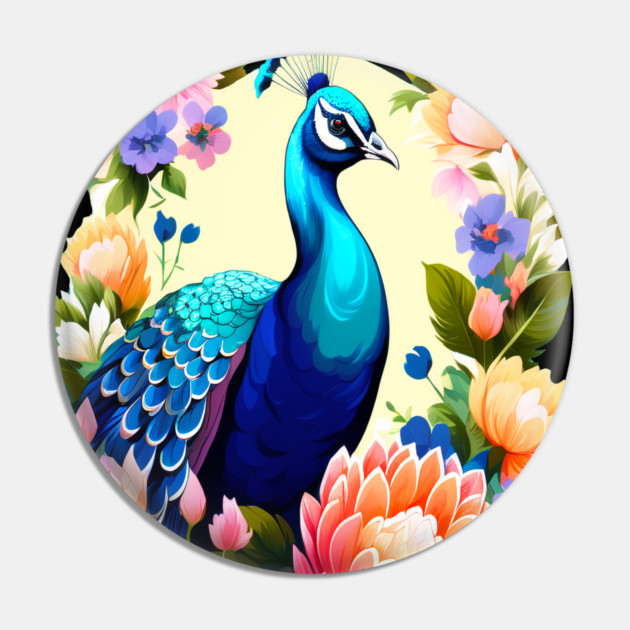 A Cute Peacock Surrounded by Bold Vibrant Spring Flowers Pin by BirdsnStuff