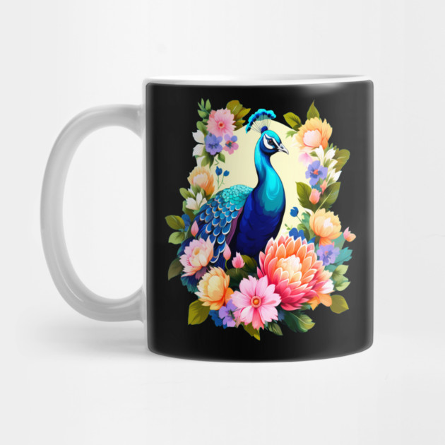 A Cute Peacock Surrounded by Bold Vibrant Spring Flowers by BirdsnStuff