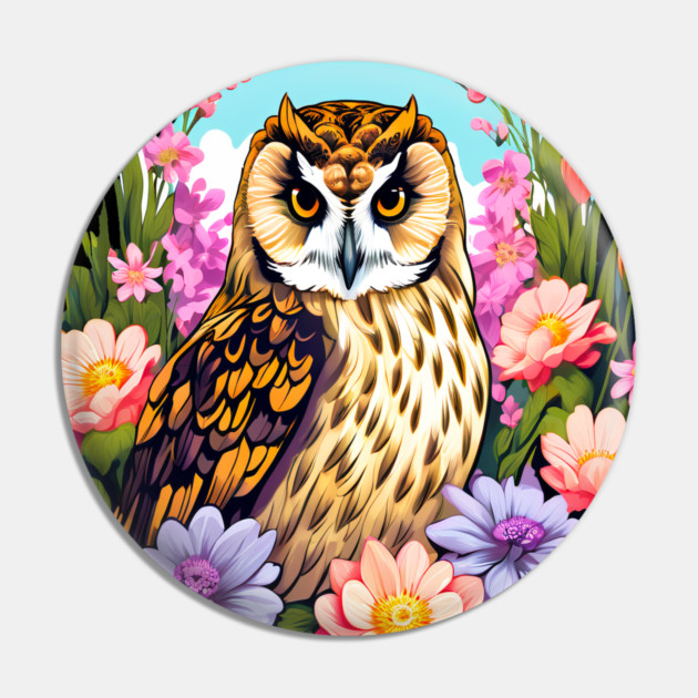 A Cute Short Eared Owl Surrounded by Bold Vibrant Spring Flowers Pin by BirdsnStuff