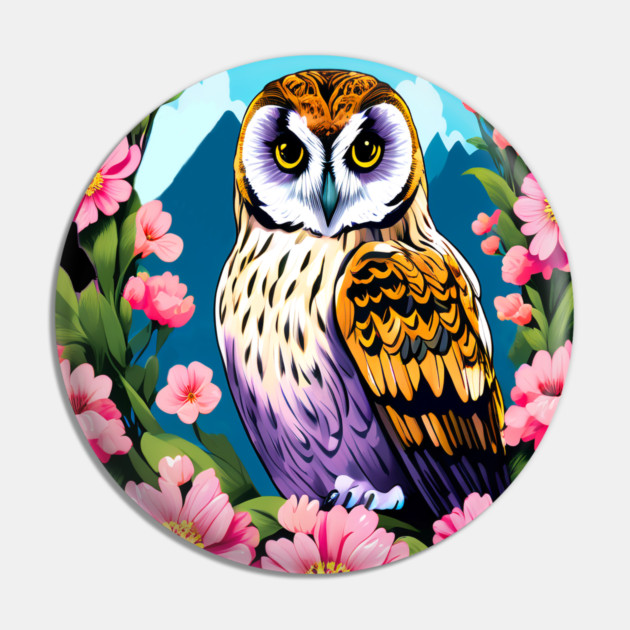 A Cute Short Eared Owl Surrounded by Bold Vibrant Spring Flowers Pin by BirdsnStuff