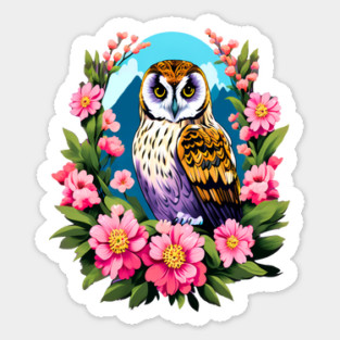A Cute Short Eared Owl Surrounded by Bold Vibrant Spring Flowers Magnet