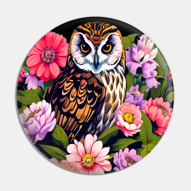 A Cute Short Eared Owl Surrounded by Bold Vibrant Spring Flowers Pin by BirdsnStuff