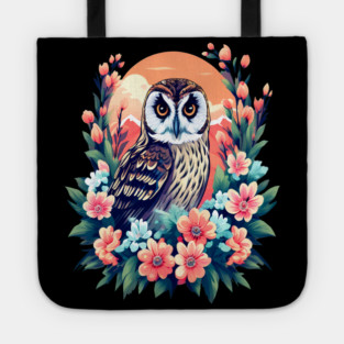 A Cute Short Eared Owl Surrounded by Bold Vibrant Spring Flowers Tote